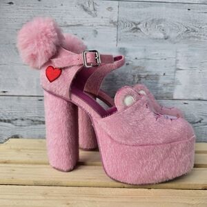 Dolls Kill X Carebears Pink Platform Faux Fur Heels Size 7M